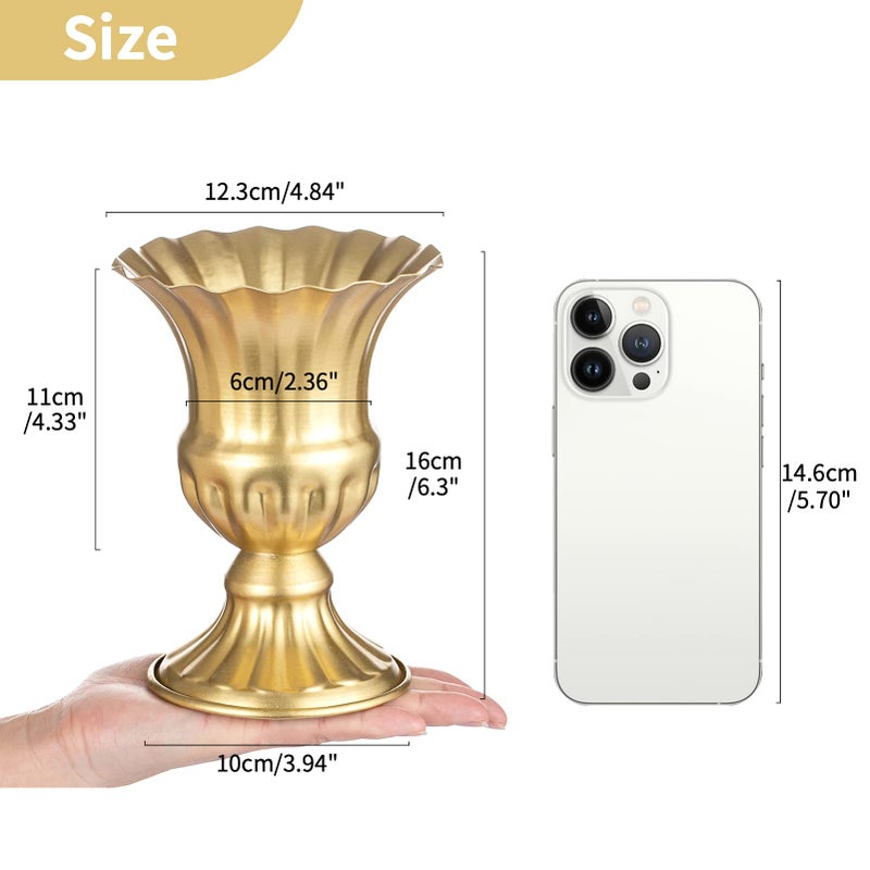 Nuptio Pcs of 10 Metal Urn Planter Elegant Wedding Centerpieces Vase for Wedding Party Decoration, 16cm/6.3" Tall Trumpet Vase Flower Holder for Anniversary Ceremony - Image 4